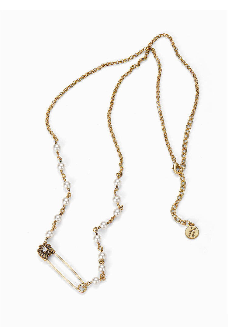 Pearl Pin Necklace - Gold