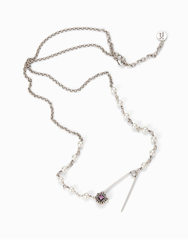 Pearl Pin Necklace - Silver