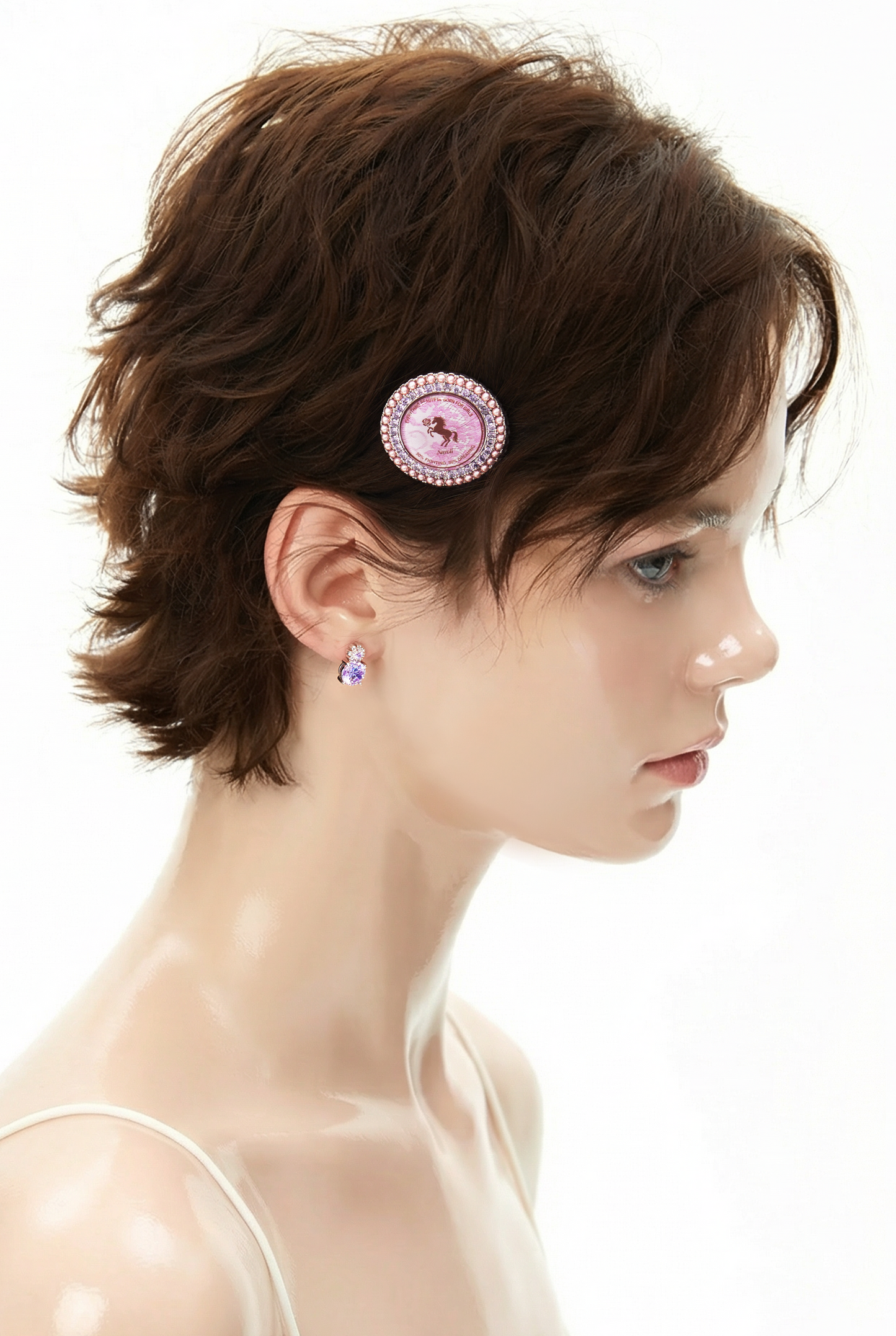 Rose Pony Round Gemstone Hair Clip