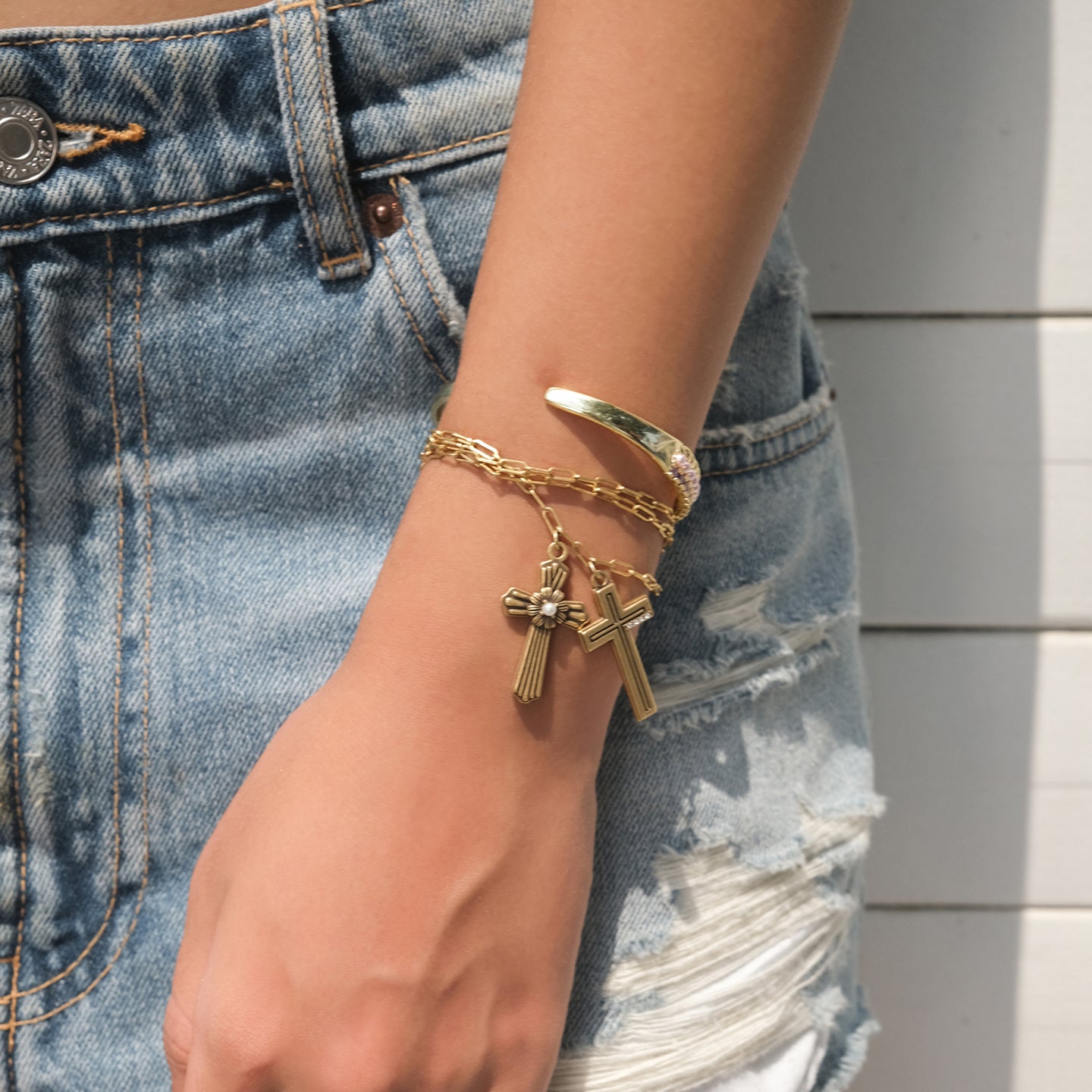 Double Cross Necklace / Bracelet - Gold