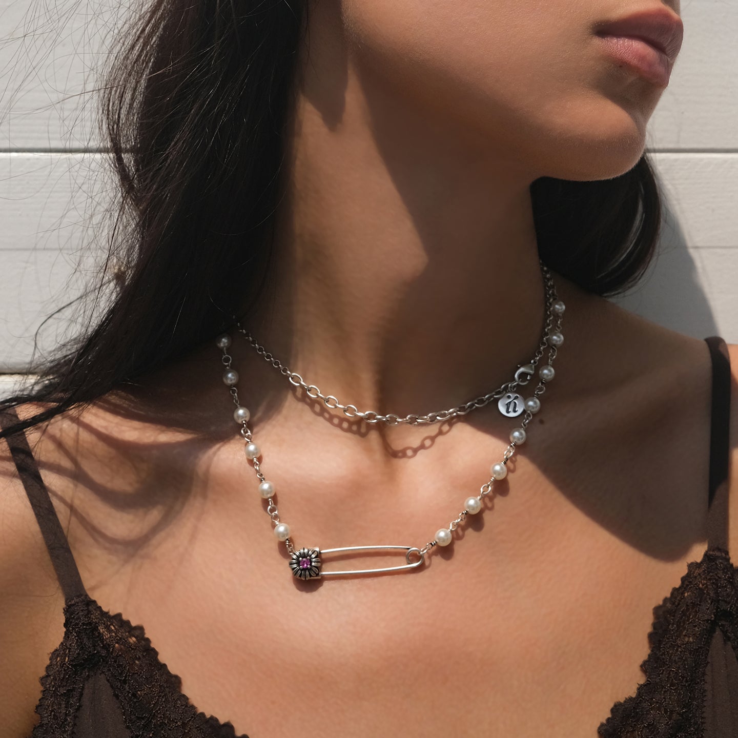 Pearl Pin Necklace - Silver