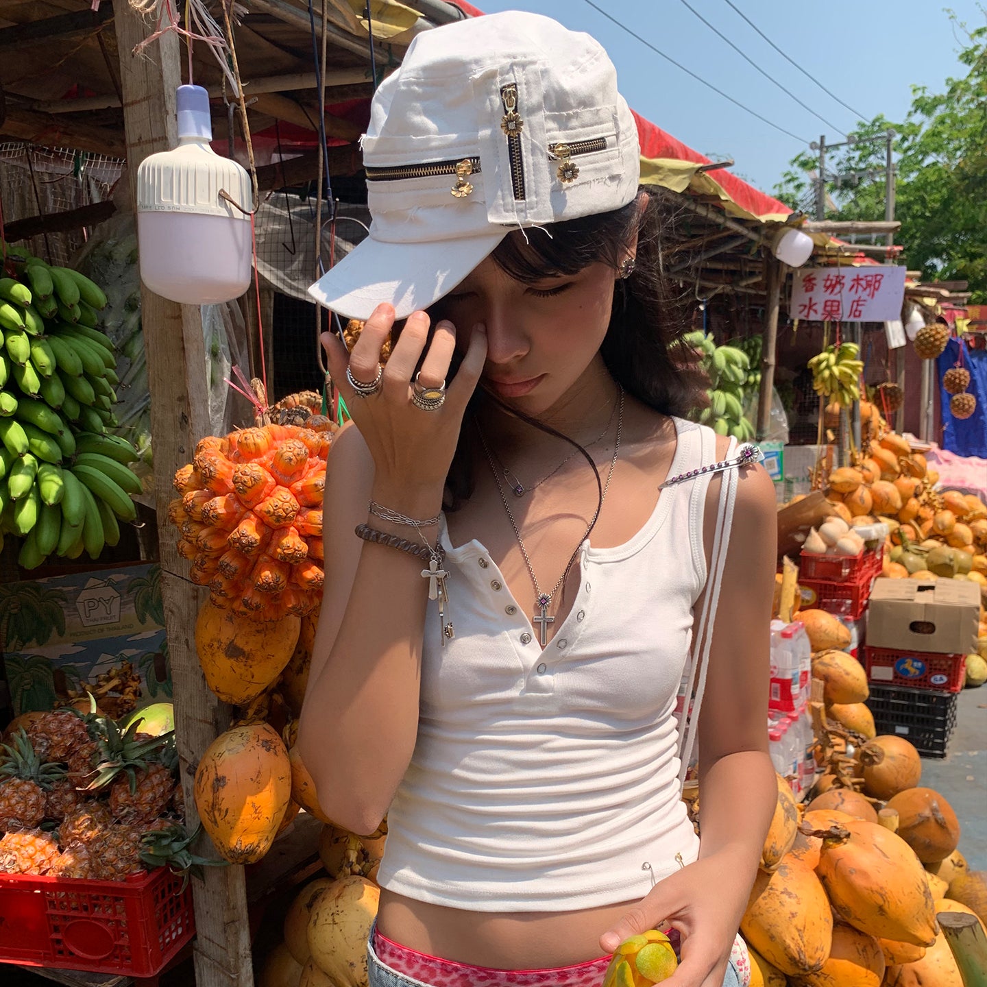Gerbera Flat Cap - White