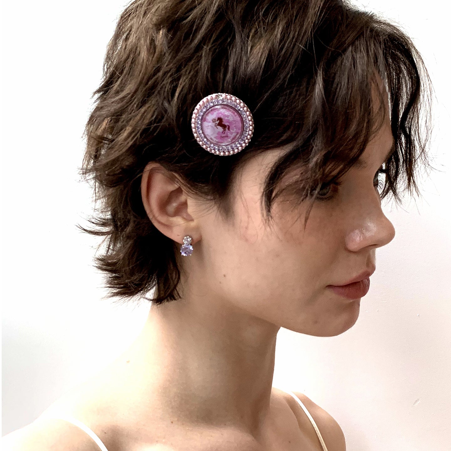 Rose Pony Round Gemstone Hair Clip