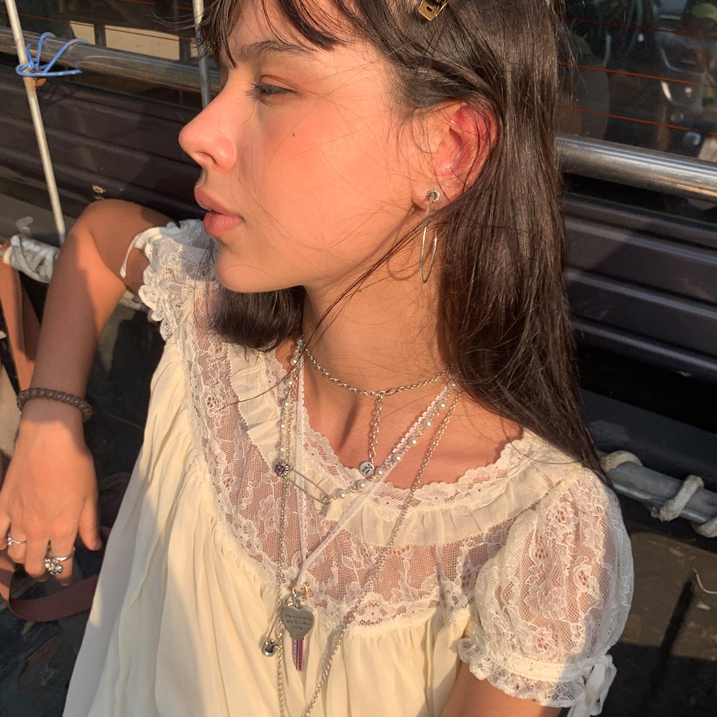 Pearl Pin Necklace - Silver