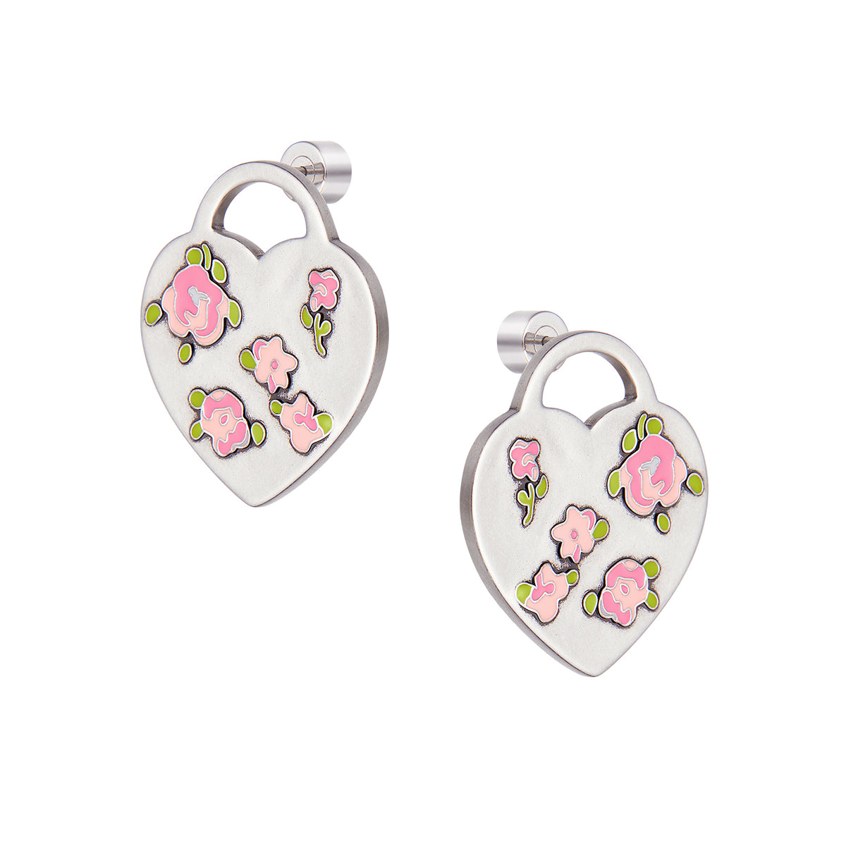 Rose Ditsy Floral Heart Tag  Earrings(1 Set, 2 Pieces)