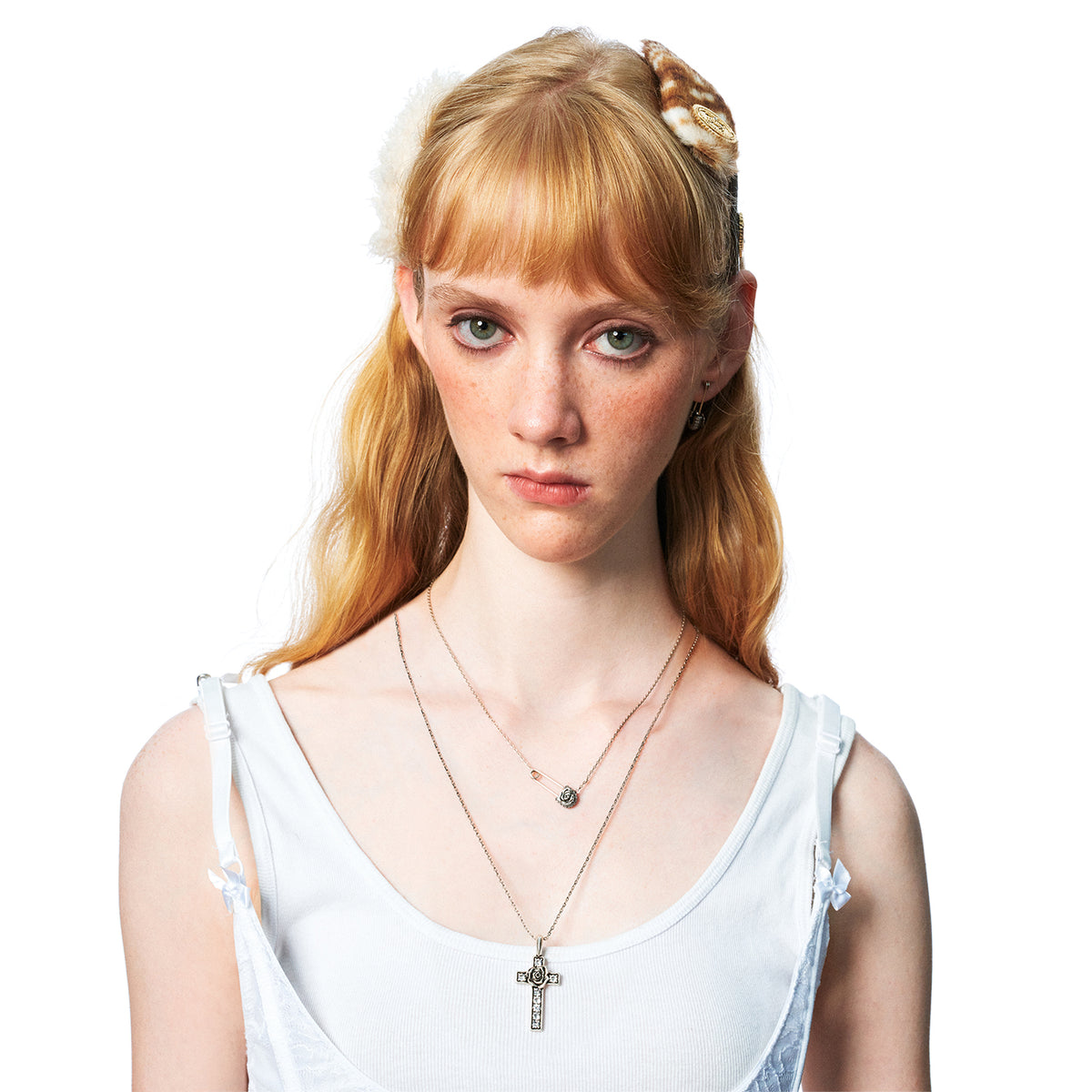 retro rose safety pin necklace