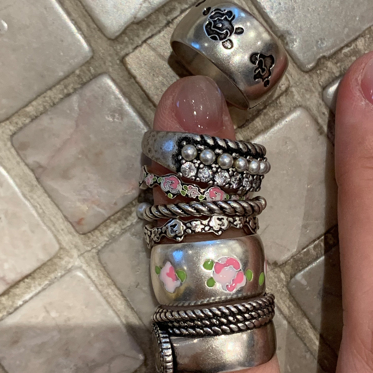 Rose Ditsy Floral Garland Stackable Ring(1 Set, 1 Pieces)