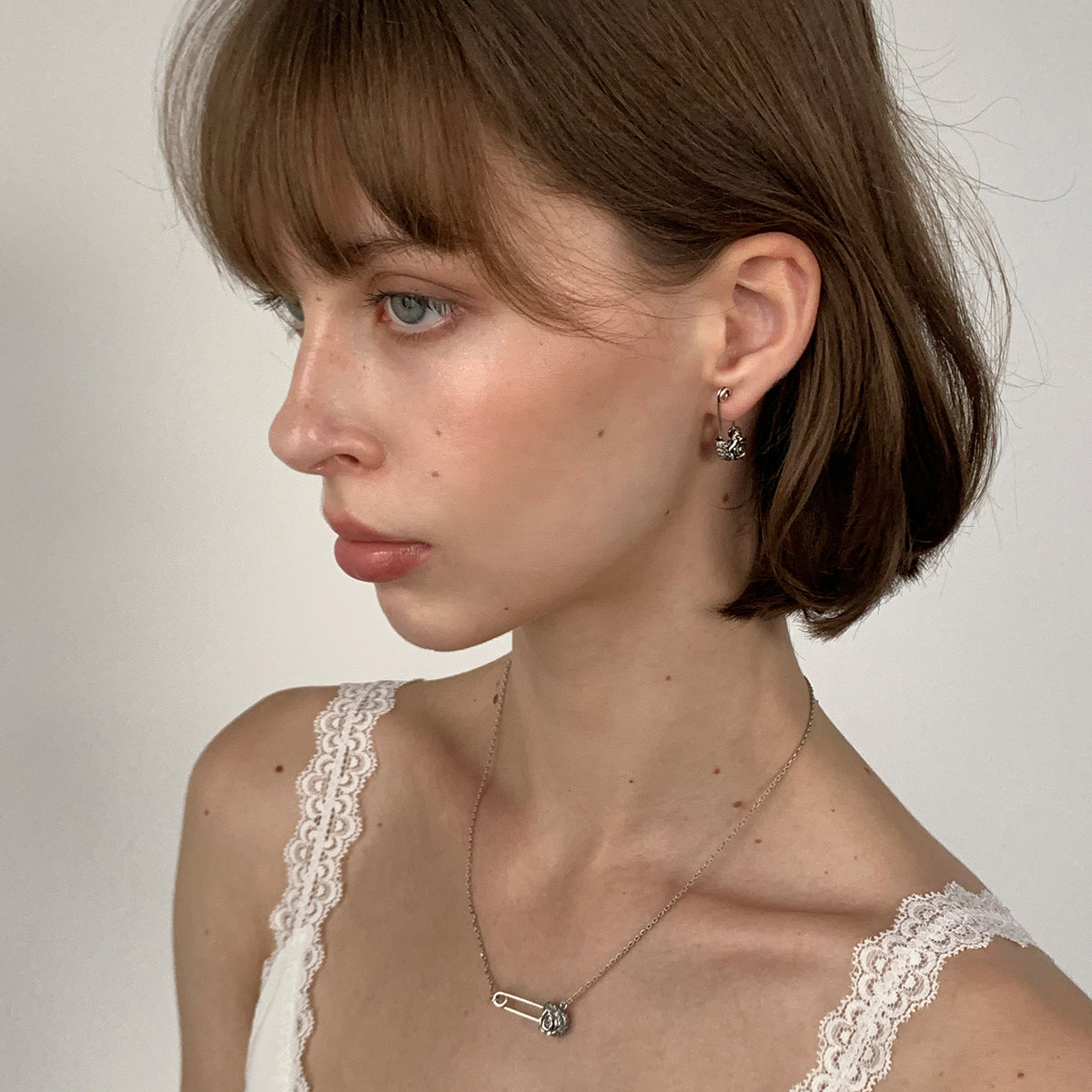 retro rose safety pin earrings