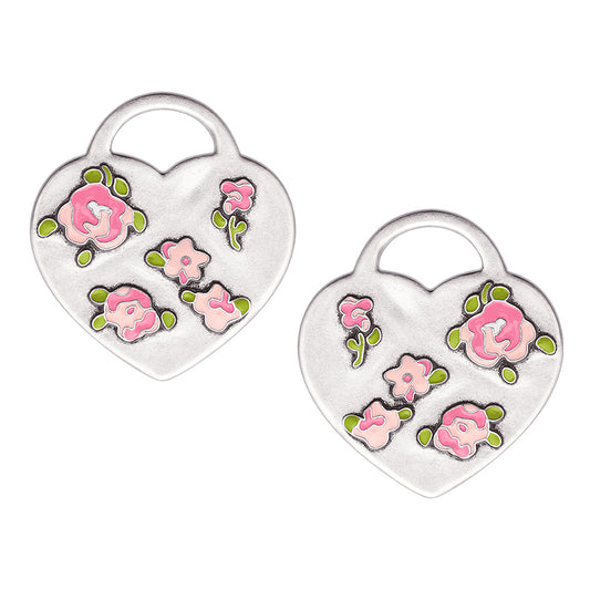 Rose Ditsy Floral Heart Tag  Earrings(1 Set, 2 Pieces)