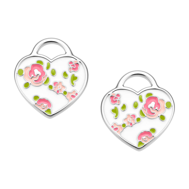 Rose Ditsy Floral Heart Tag Mini Earrings(1 Set, 2 Pieces)