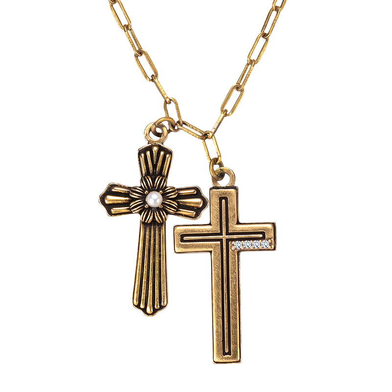 Double Cross Necklace / Bracelet - Gold