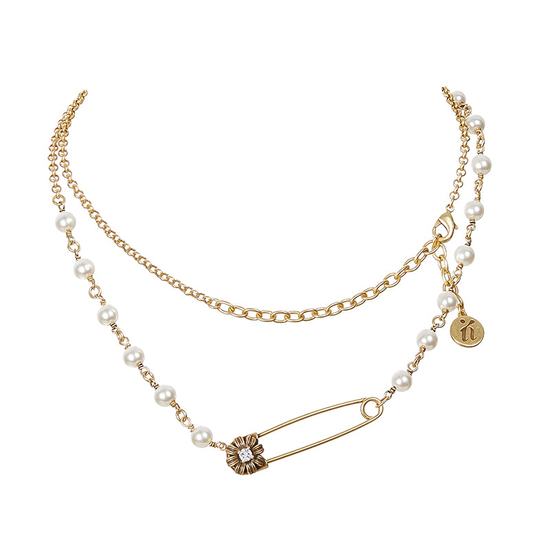 Pearl Pin Necklace - Gold
