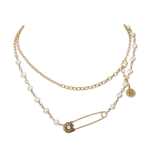 Pearl Pin Necklace - Gold