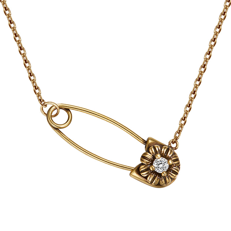 Vintage Gerbera Pin Necklace - Gold