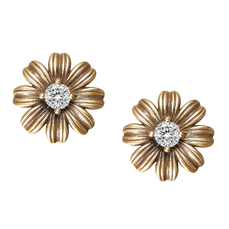 Vintage Gerbera Stud Earrings - Gold