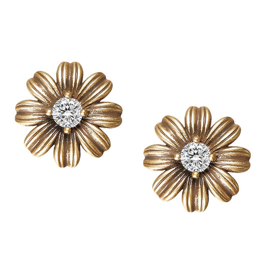 Vintage Gerbera Stud Earrings - Gold