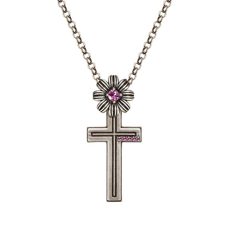Gerbera Cross Necklace - Silver