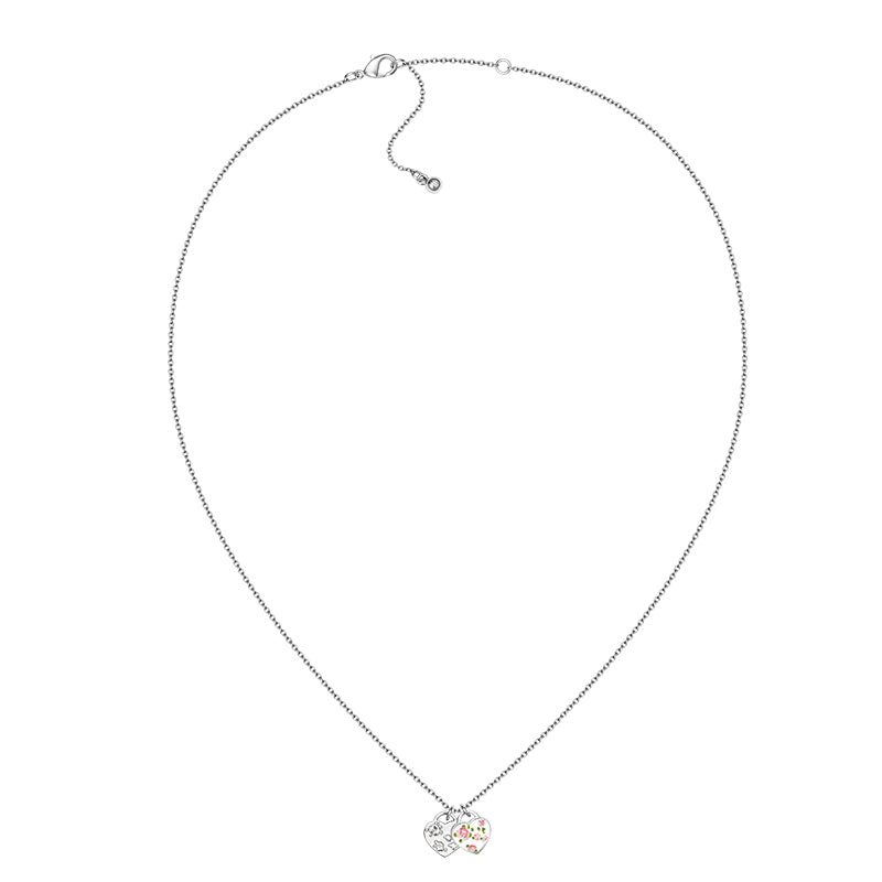 Mini Double Rose Ditsy Floral Heart Tag Necklace(1 Set, 1 Pieces)