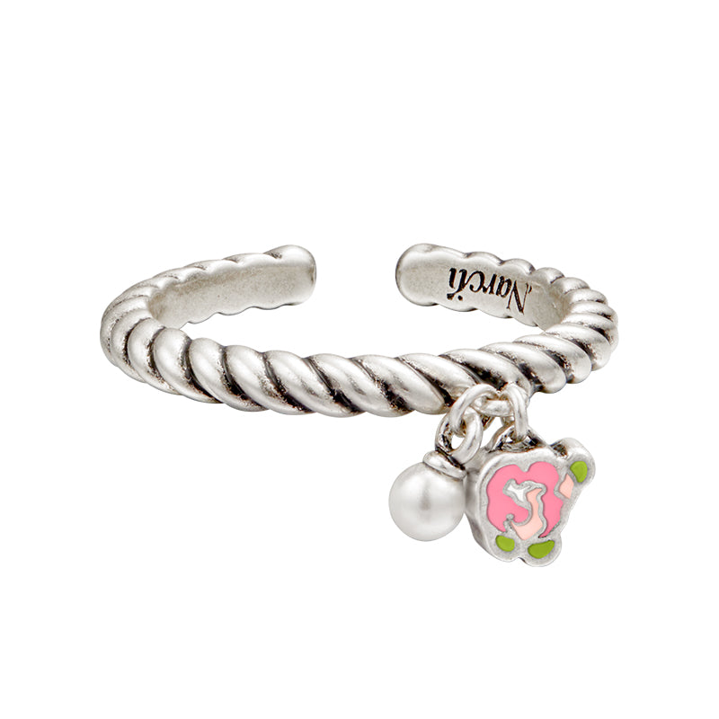 Rose Ditsy Floral & Pearl Stackable Ring(1 Set, 1 Pieces)