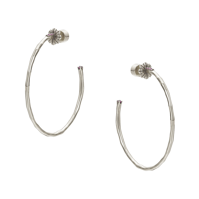 Vintage Gerbera Hoop Earrings - Silver