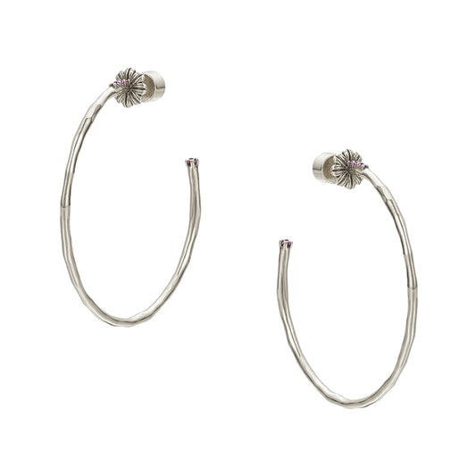 Vintage Gerbera Hoop Earrings - Silver