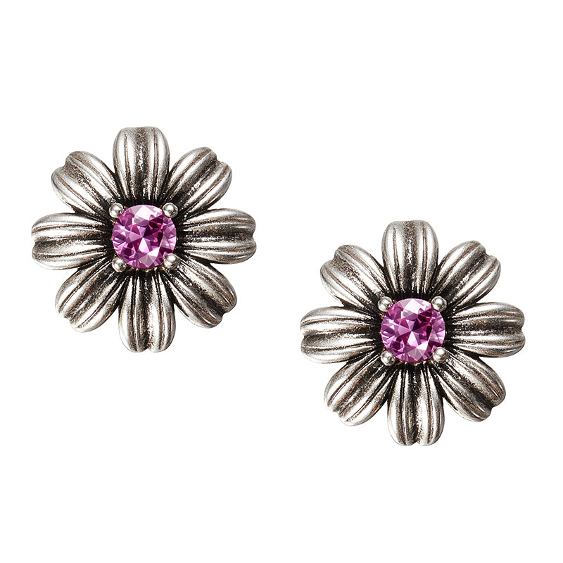 Vintage Gerbera Stud Earrings - Silver