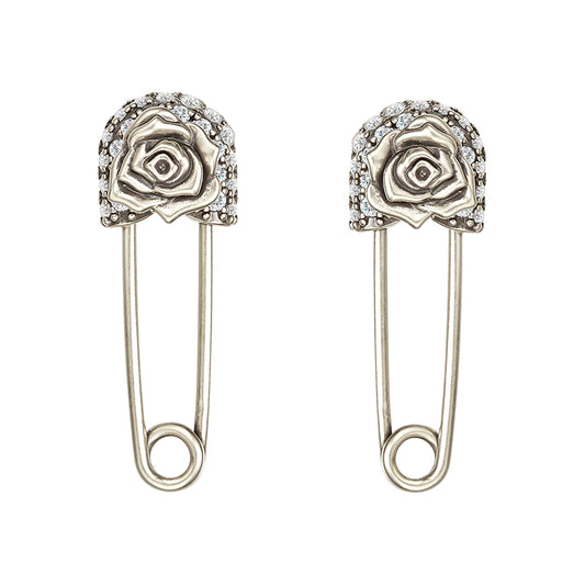 retro rose safety pin earrings