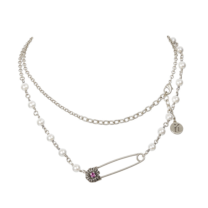 Pearl Pin Necklace - Silver