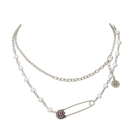Pearl Pin Necklace - Silver