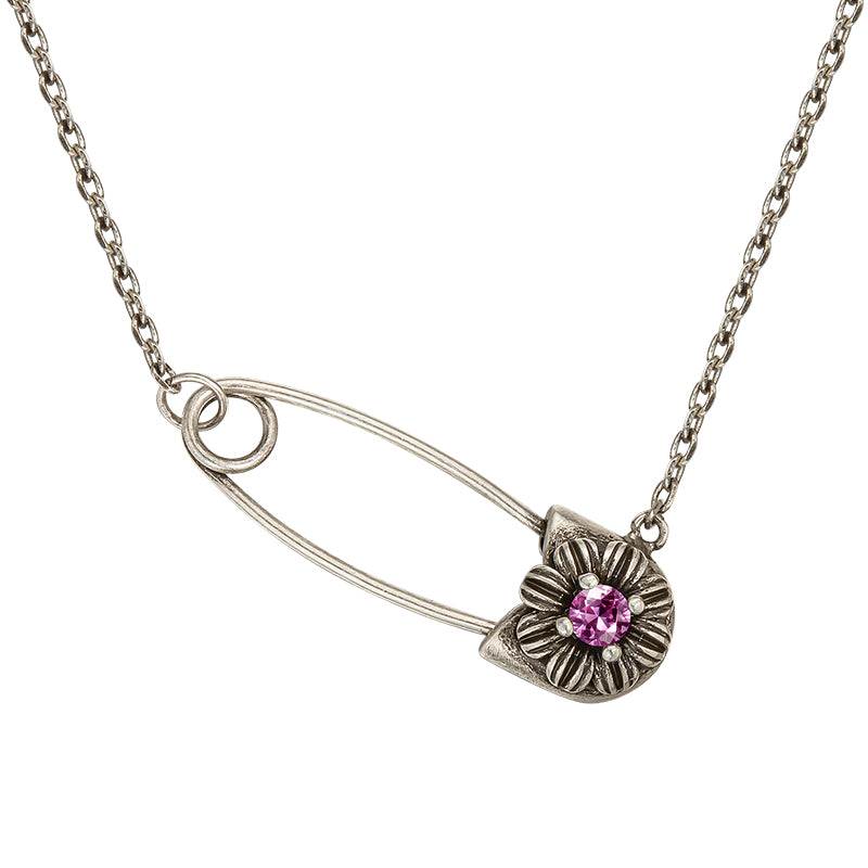 Vintage Gerbera Pin Necklace - Silver