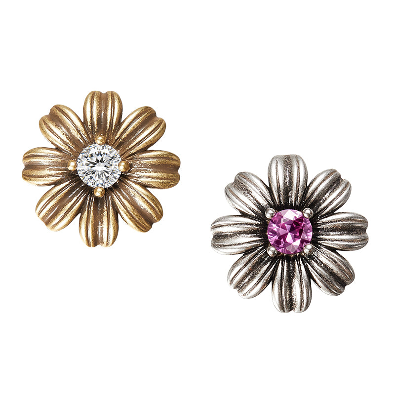 Vintage Gerbera Stud Earrings - Silver