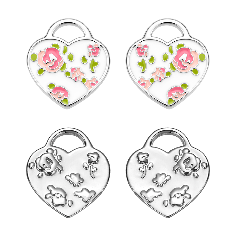 Rose Ditsy Floral Heart Tag Mini Earrings(1 Set, 2 Pieces)