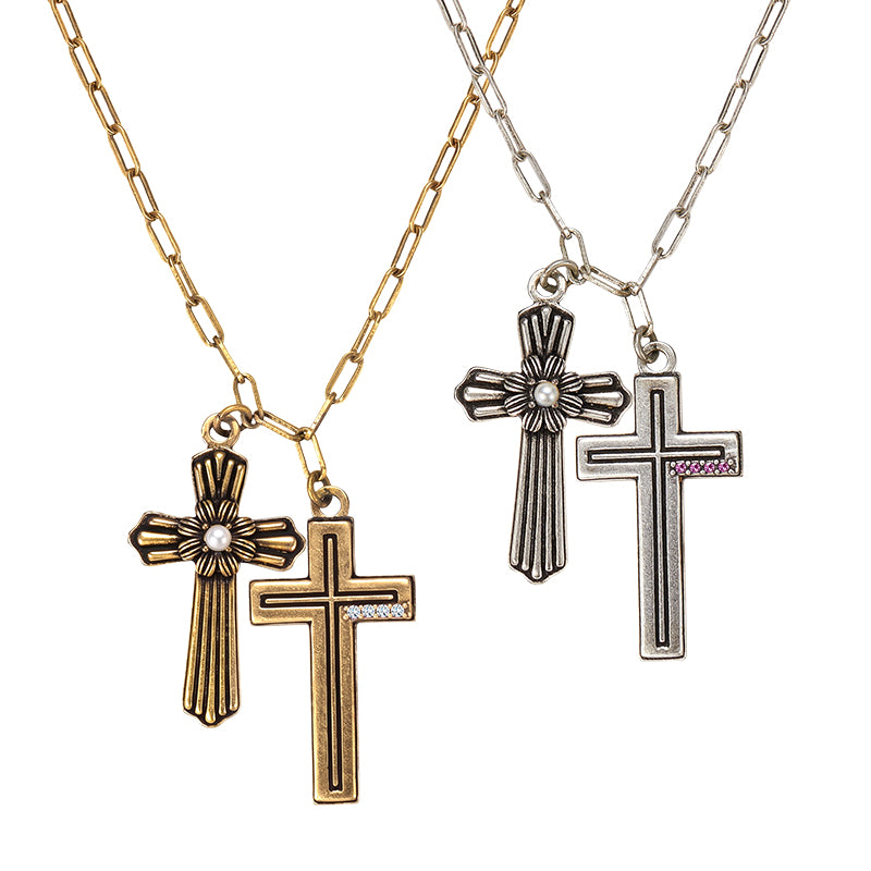 Double Cross Necklace / Bracelet - Silver