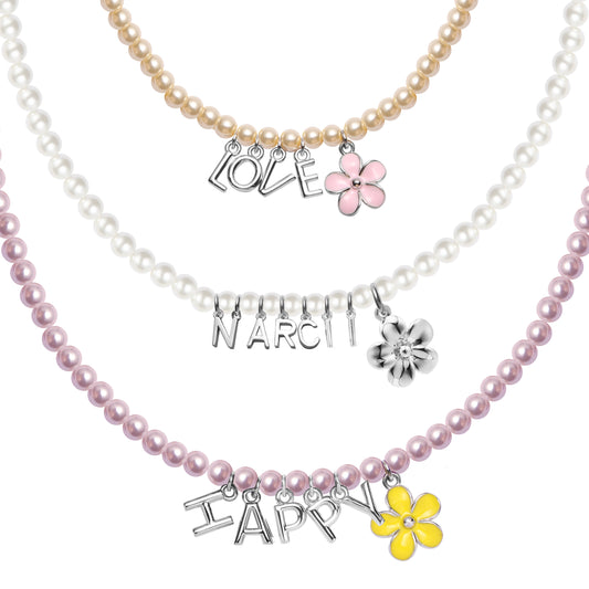 Macaron Pearl Necklace - White/Purple/Golden
